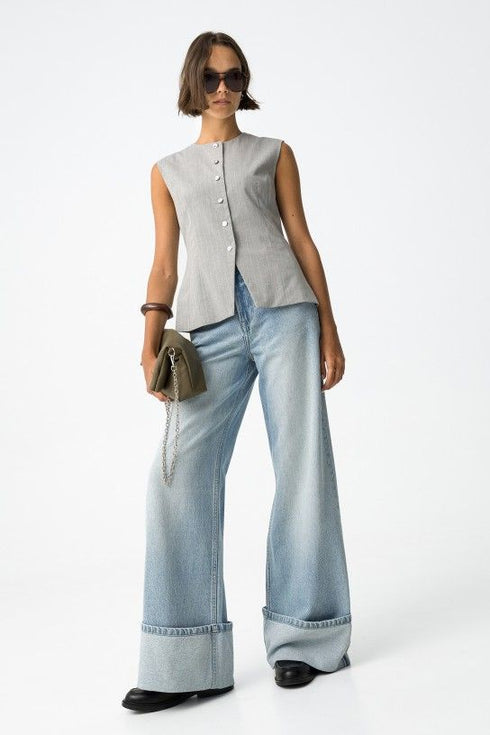 Jeans wide leg con maxi risvolto Tiffosi