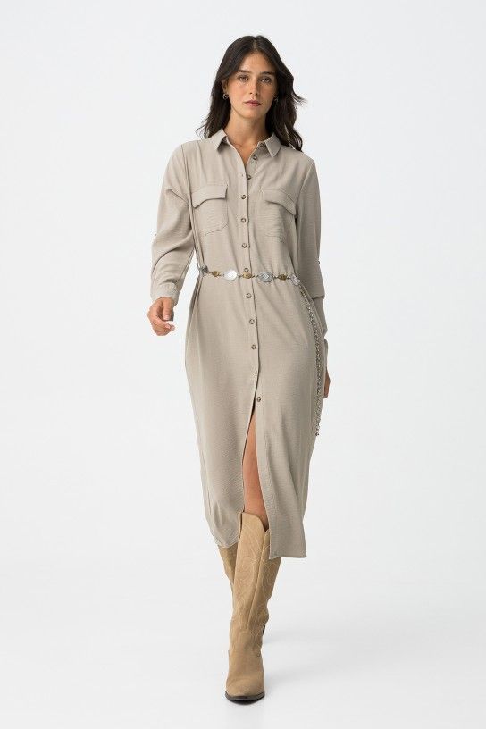 Abito camicia lungo con cintura – Tiffosi