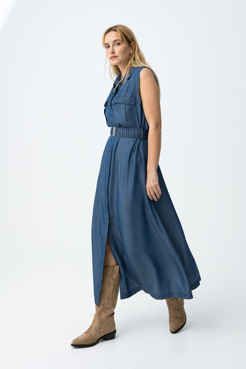 Abito Lungo in Denim Smanicato – Tiffosi