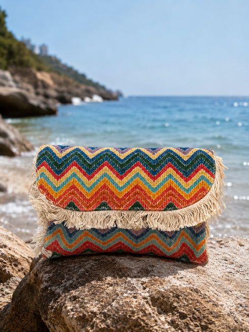 Pochette Boho-Chic in Tessuto con Frange
