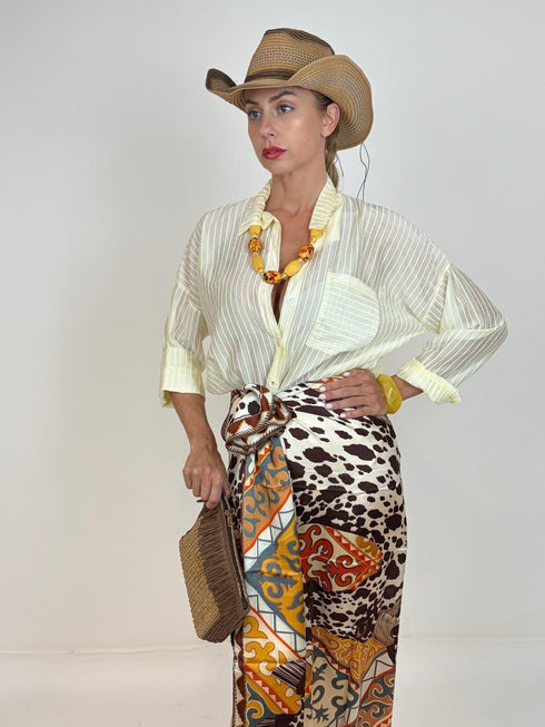 Camicia Over a Righe in Tessuto Velato