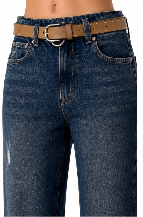 Jeans Ballon con cintura e rotture