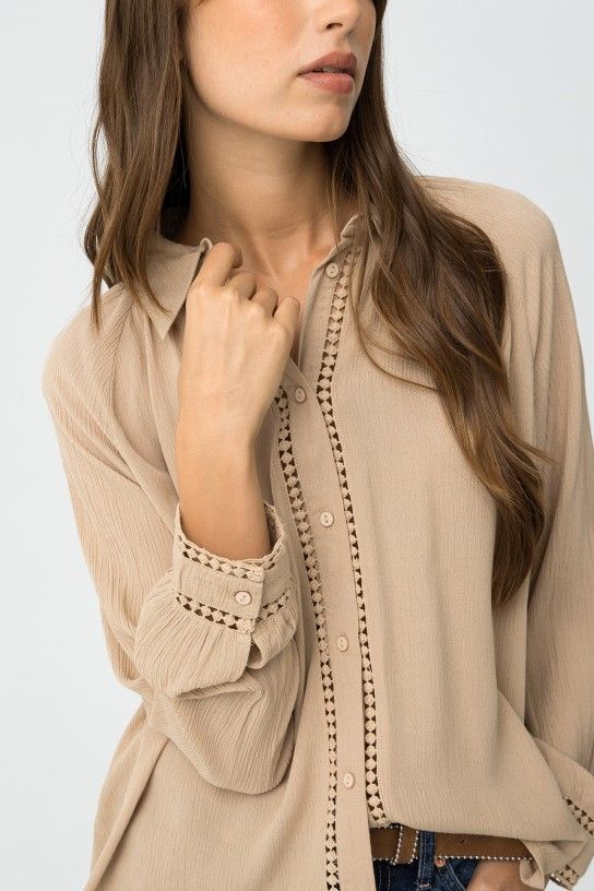 Camicia traforata beige Tiffosi
