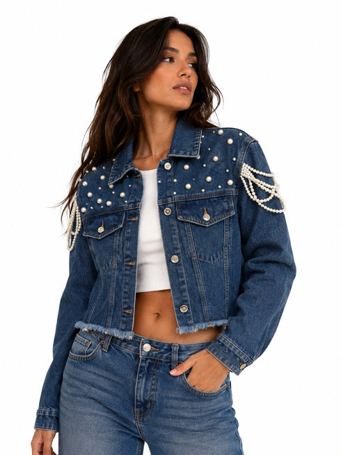 Giubbino in denim con perle