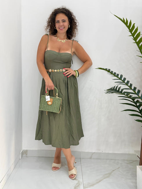 Abito Midi Bustier con Spalline