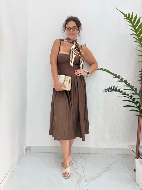 Abito Midi Bustier con Spalline