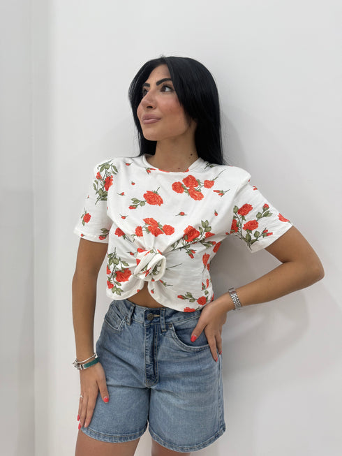 T-shirt nodo floreale AnnaCi