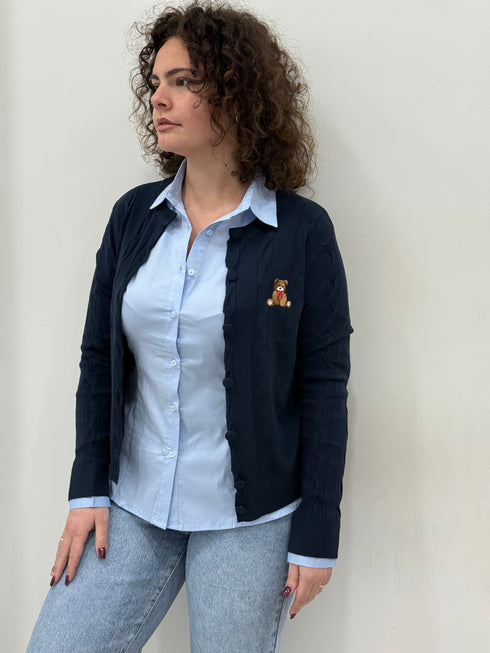 Cardigan a Trecce con Patch Teddy