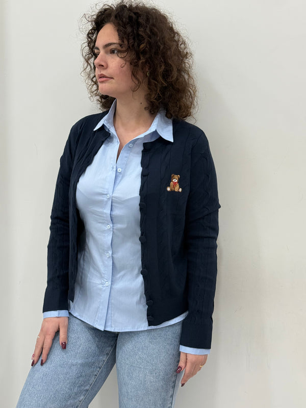 Cardigan a Trecce con Patch Teddy