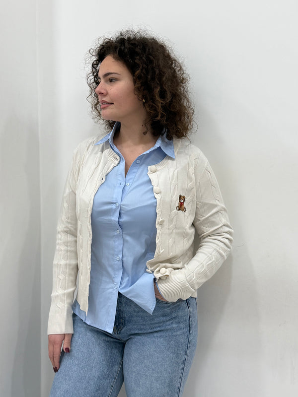 Cardigan a Trecce con Patch Teddy