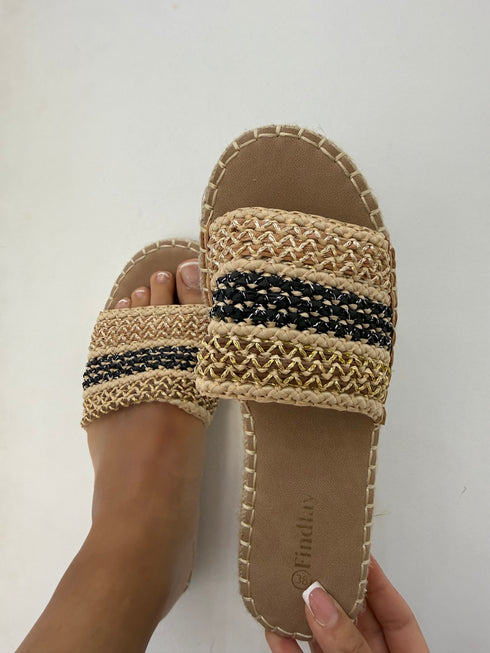 Ciabattina Findlay in Rafia con Dettagli Lurex