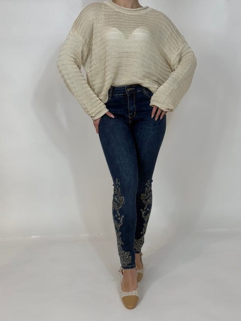 Jeans pushup decorazioni strass AnnaCi