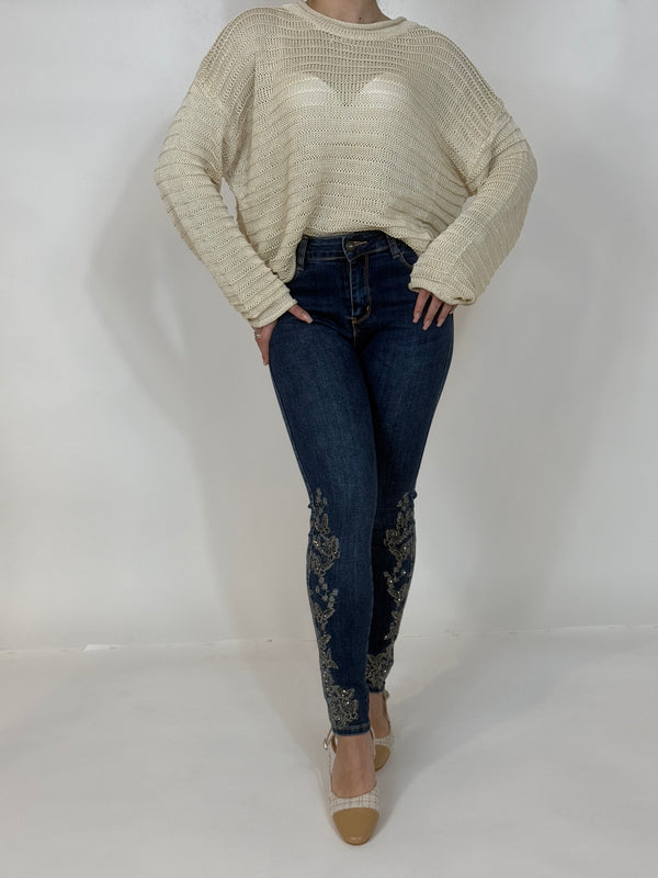 Jeans pushup decorazioni strass AnnaCi