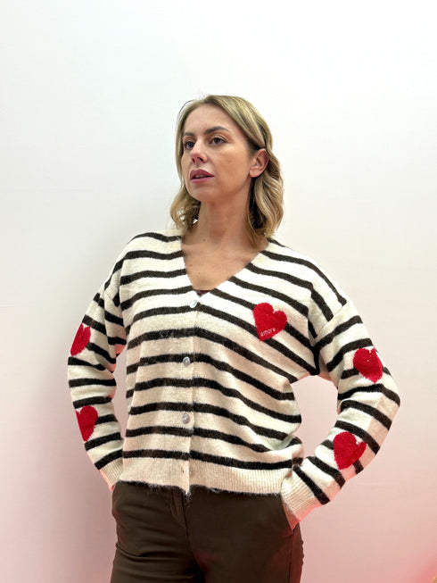 Cardigan Righe e Cuori firmato Astory