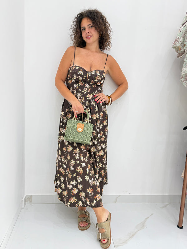 Abito Midi Floreale Stile Bustier