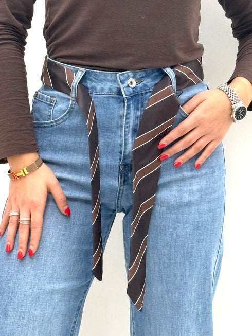 Jeans Wide Leg con Cintura-Cravatta