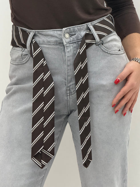 Jeans Denim Grey con Dettaglio Cravatta