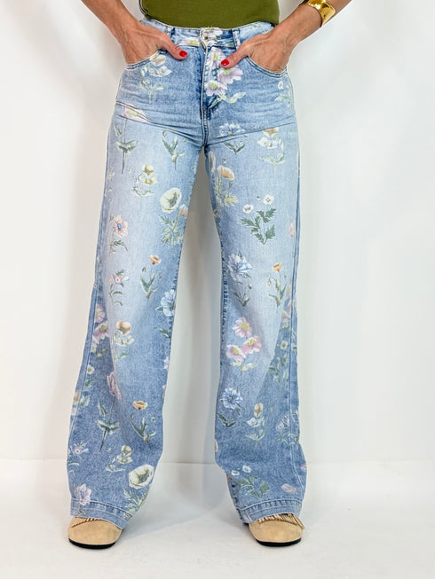 Jeans stampa fiori leggero