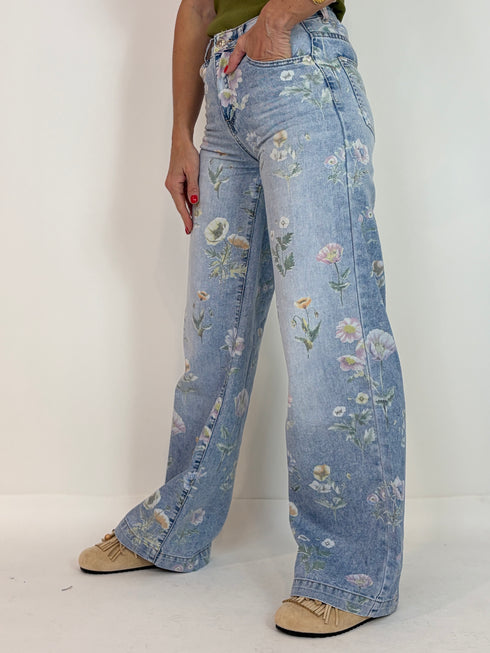 Jeans stampa fiori leggero