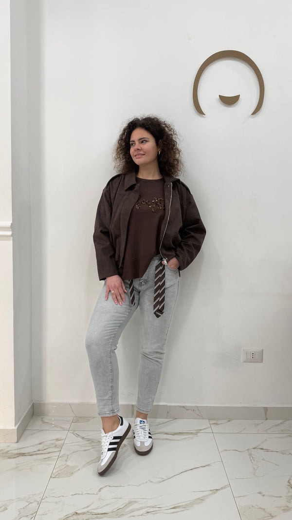 Jeans Denim Grey con Dettaglio Cravatta