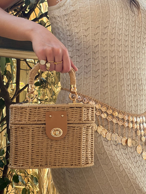 Borsa a Cestello in Paglia Intrecciata