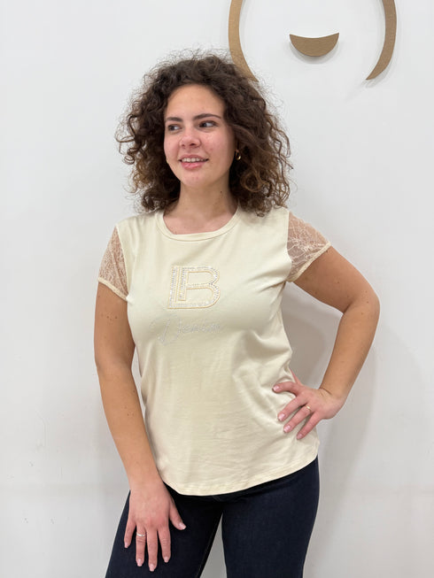 T-shirt laura biagiotti manica ricamata
