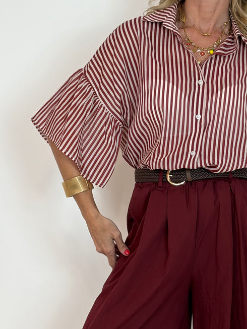 Camicia a Righe con Manica a Volant