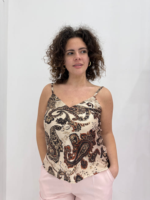 Top Sottogiacca in Satin a Fantasia Floreale