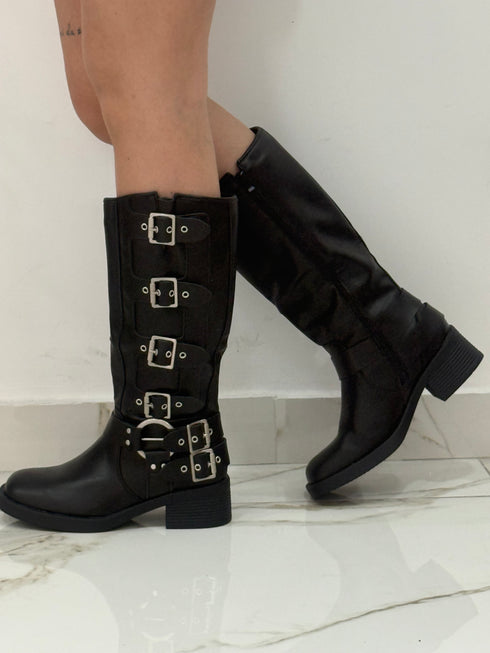 Stivale Biker fibbie metalliche argentate