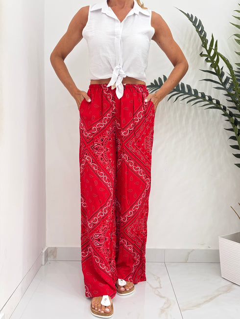 Coordinato Blusa Smanicata e Pantalone Fantasia Bandana