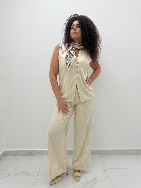 Completo smanicato gessato beige Two Way