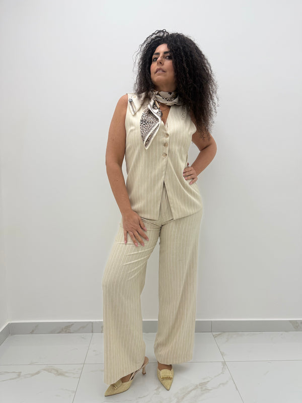 Completo smanicato gessato beige Two Way