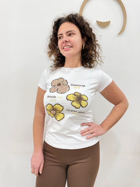 T-shirt cotone con stampa fiori