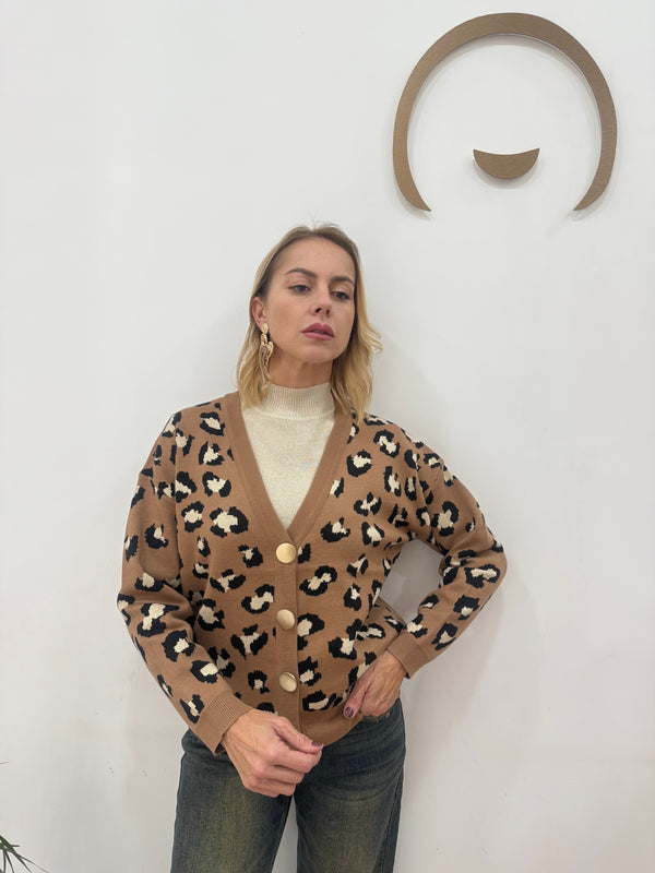 Cardigan con scollo a V Animalier