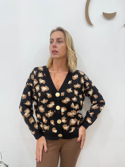 Cardigan con scollo a V Animalier
