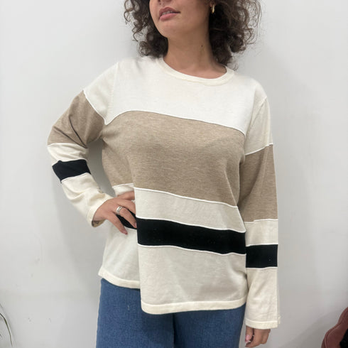 Maglione girocollo con righe laminate