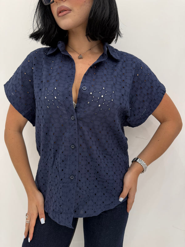 Camicia mezza manica pizzo sangallo