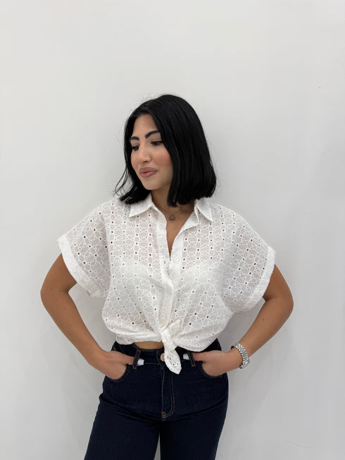 Camicia mezza manica pizzo sangallo