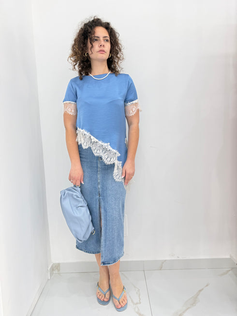Maglia satin inserti pizzo