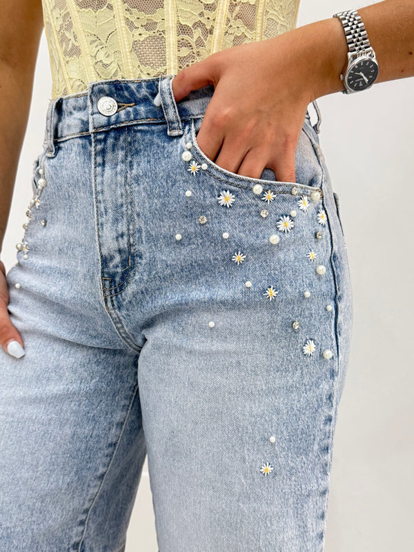 Bermuda denim con applicazioni