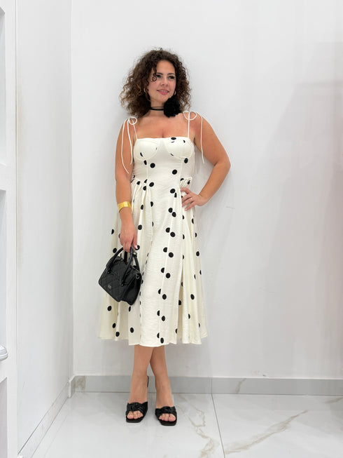 Abito Midi a Pois con Scollo a Cuore