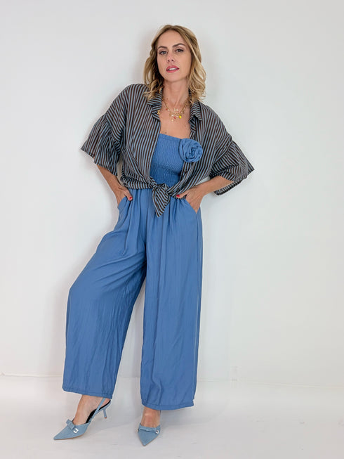 Camicia a Righe con Manica a Volant