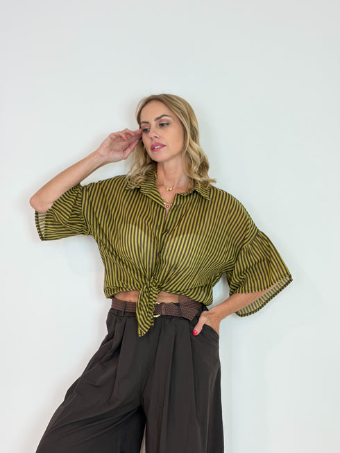 Camicia a Righe con Manica a Volant