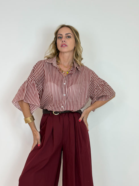 Camicia a Righe con Manica a Volant