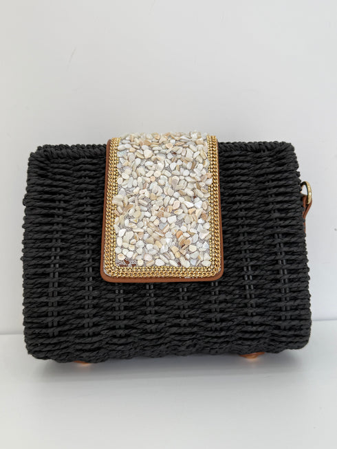 Pochette in Rafia Intrecciata con Pattina Gioiello