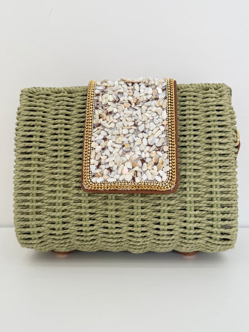 Pochette in Rafia Intrecciata con Pattina Gioiello