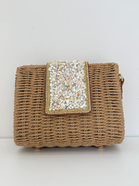 Pochette in Rafia Intrecciata con Pattina Gioiello