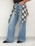 Jeans Wide Leg con Dettaglio Camicia a Quadri