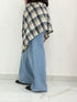 Jeans Wide Leg con Dettaglio Camicia a Quadri