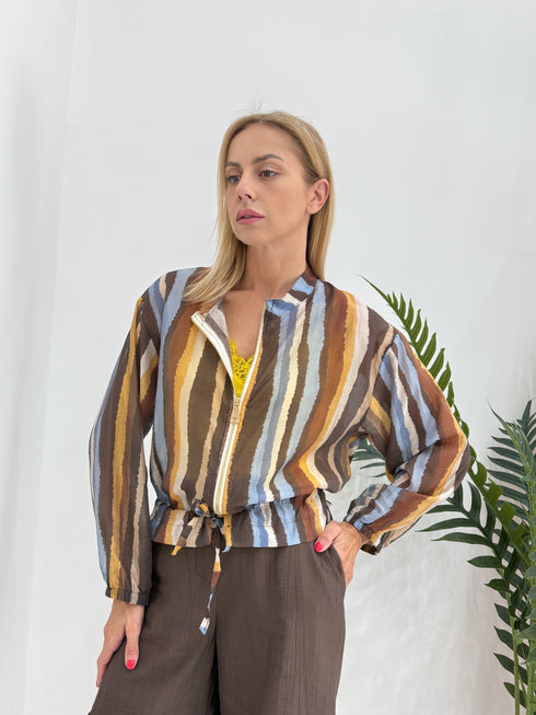 Giacca Leggera Velata con Zip e Coulisse
